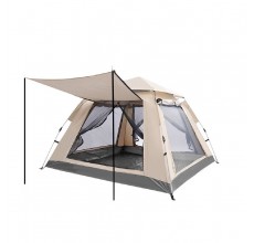 Deluxe Dome Style 3 Man Pop Up Tent With Awning Gray